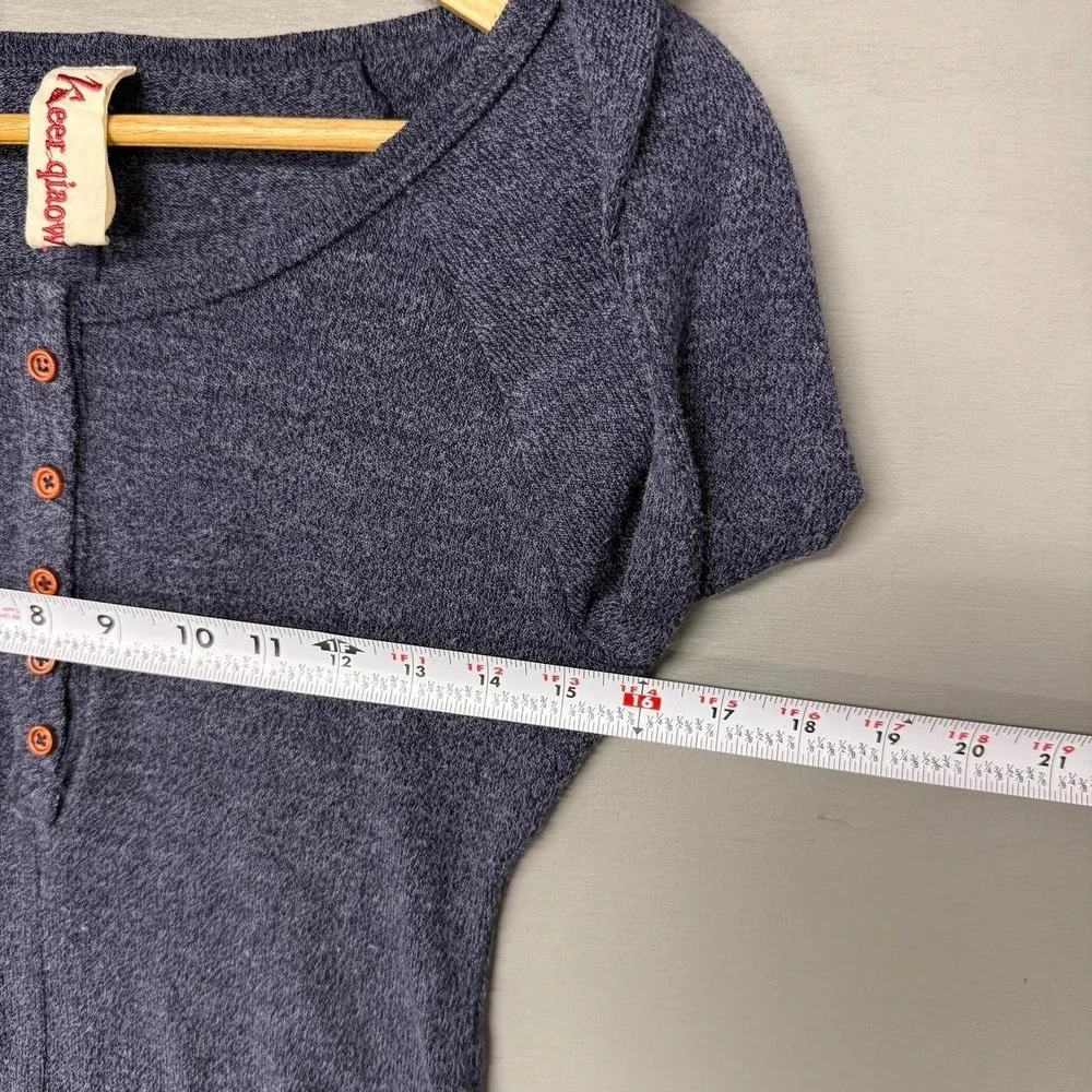 Y2K‎ Alpine Cuff Abercrombie Style Baby Doll Henley Blue Shirt Sweater Medium